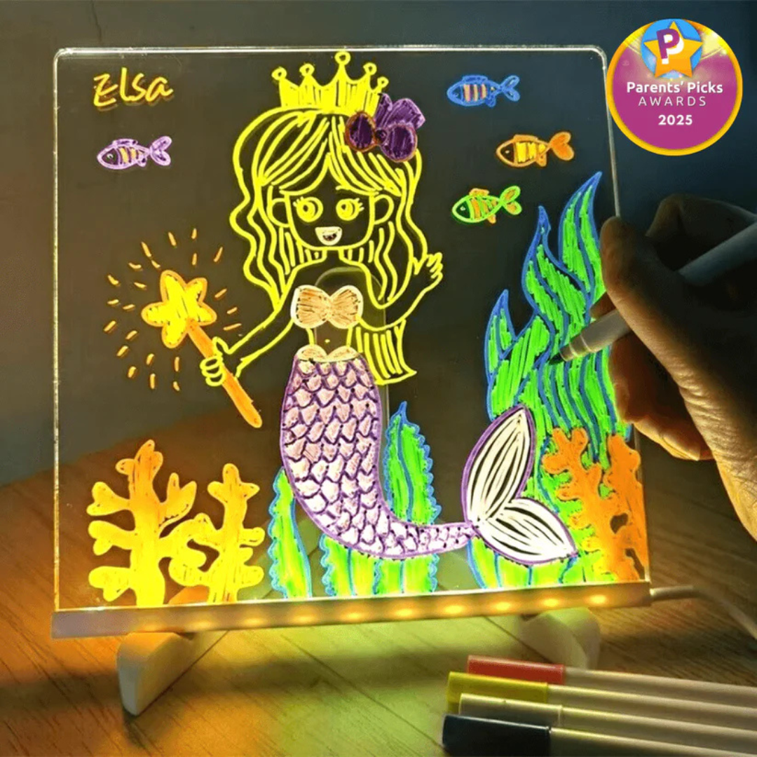 Produktbild von LED-Zeichenbrett 30x20 Cm Mit 7 Neon-Stiften Und Ständer – Leuchtende Tafel Für Kinder, Deko & Werbung – USB Betrieben