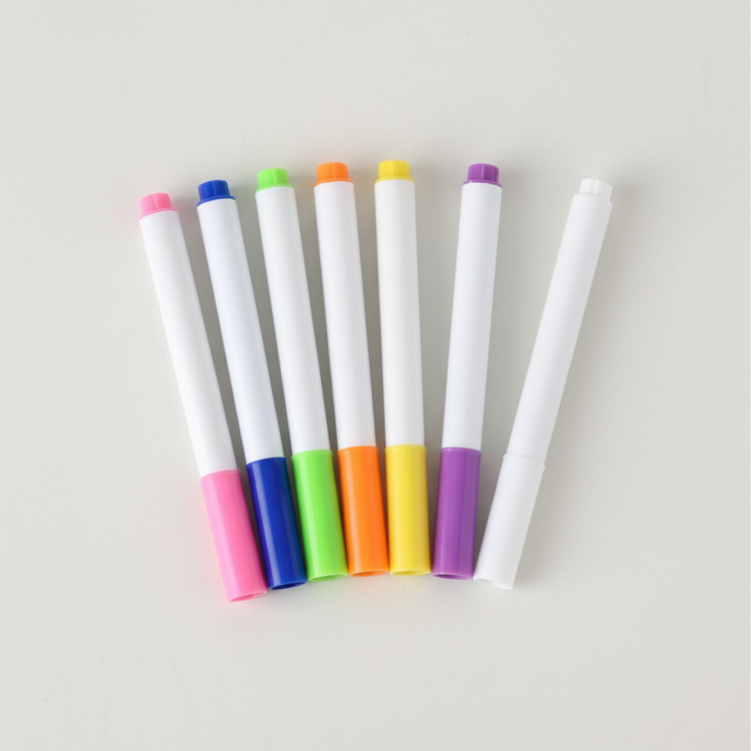 7 bunte Flüssigkreidestifte für LED Zeichenbrett - Pink Blau Grün Orange Gelb Lila Weiß